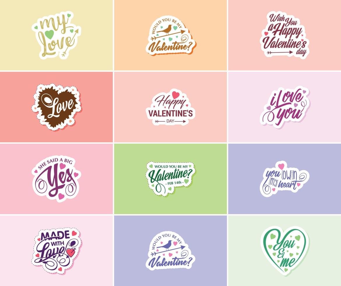 pegatinas de tipografía del día de san valentín llenas de amor vector