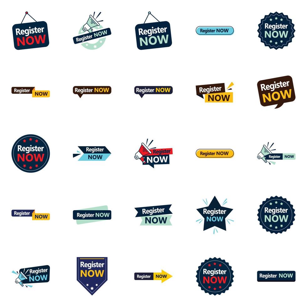 Get registered now 25 Attention grabbing typographic banners vector