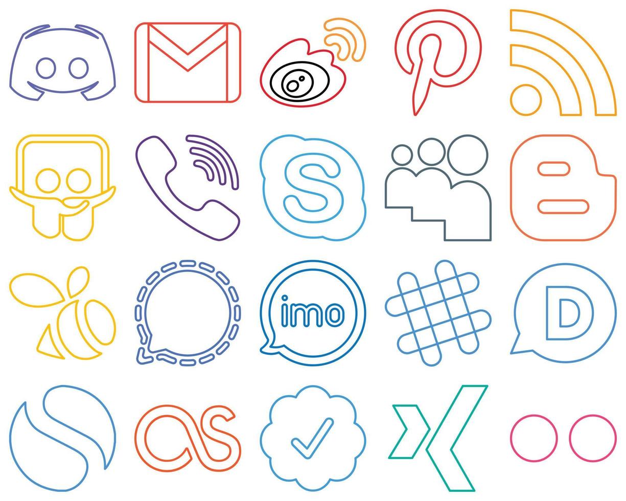 20 Innovative Colourful Outline Social Media Icons such as viber. sina. slideshare and rss Minimalist and customizable vector