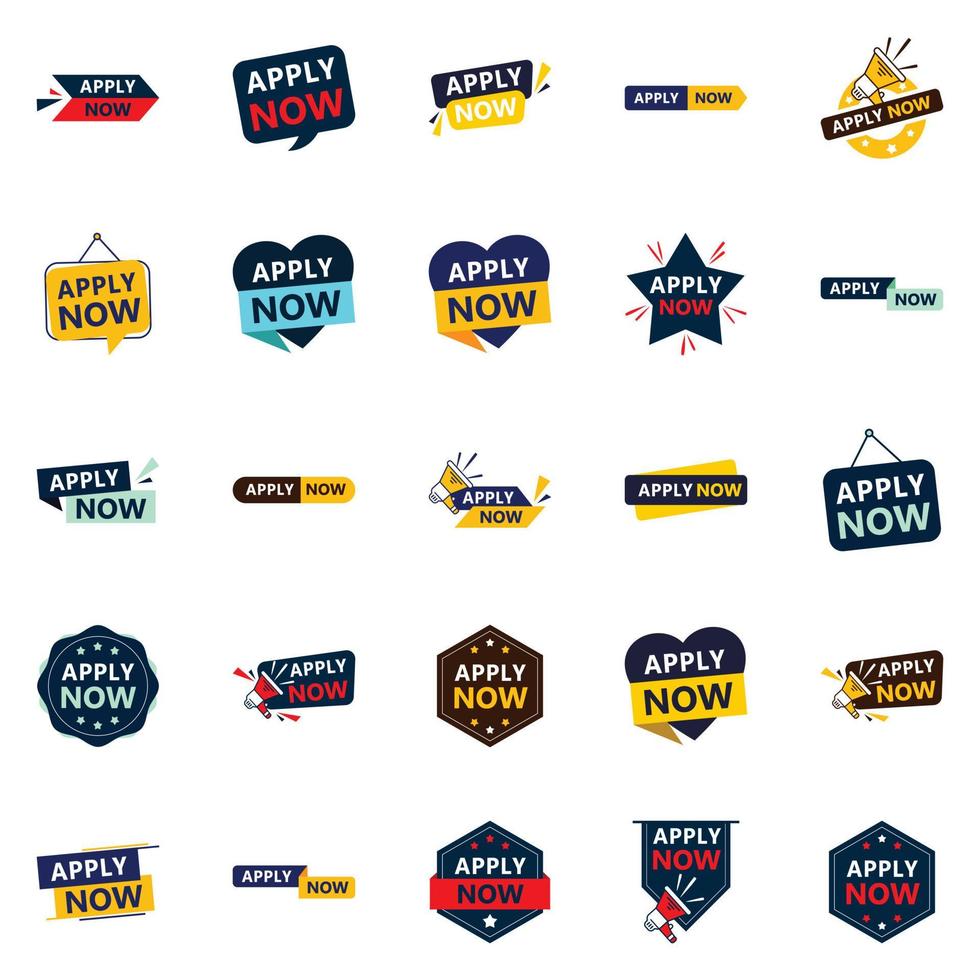 Get Your Customers Excited to Apply with Our Pack of 25 Apply Now Banners vector