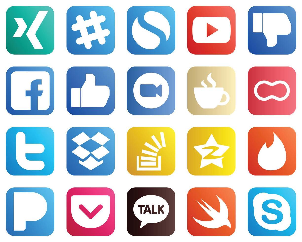 20 Social Media Icons for Every Platform such as streaming. fb. meeting and zoom icons. High definition and professional vector