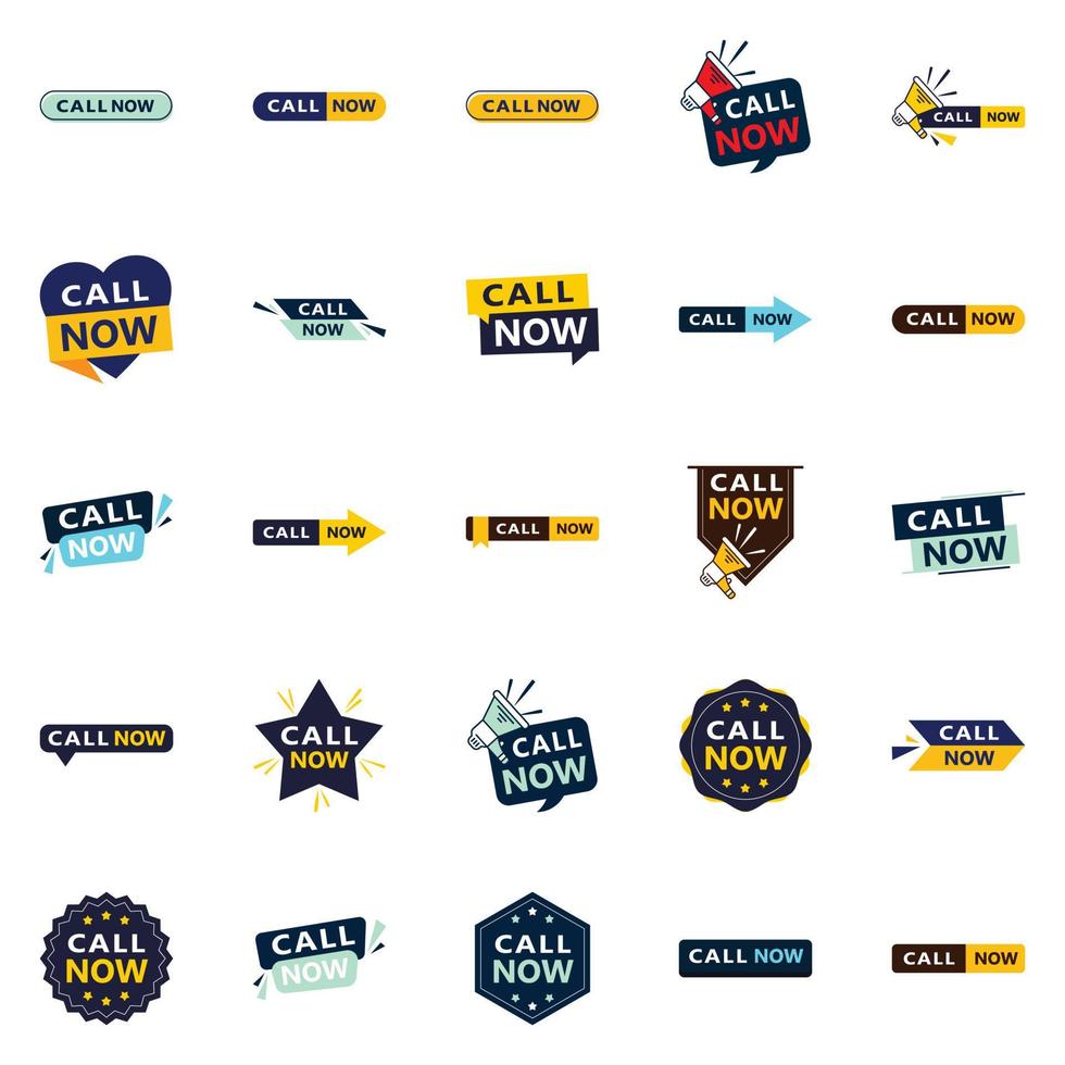 25 Professional Typographic Elements for a polished call to action message Call Now vector