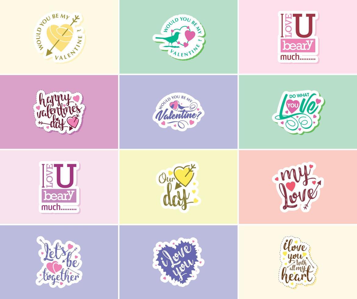 Celebrating Love on Valentine's Day with Beautiful Typography and Graphics Stickers vector