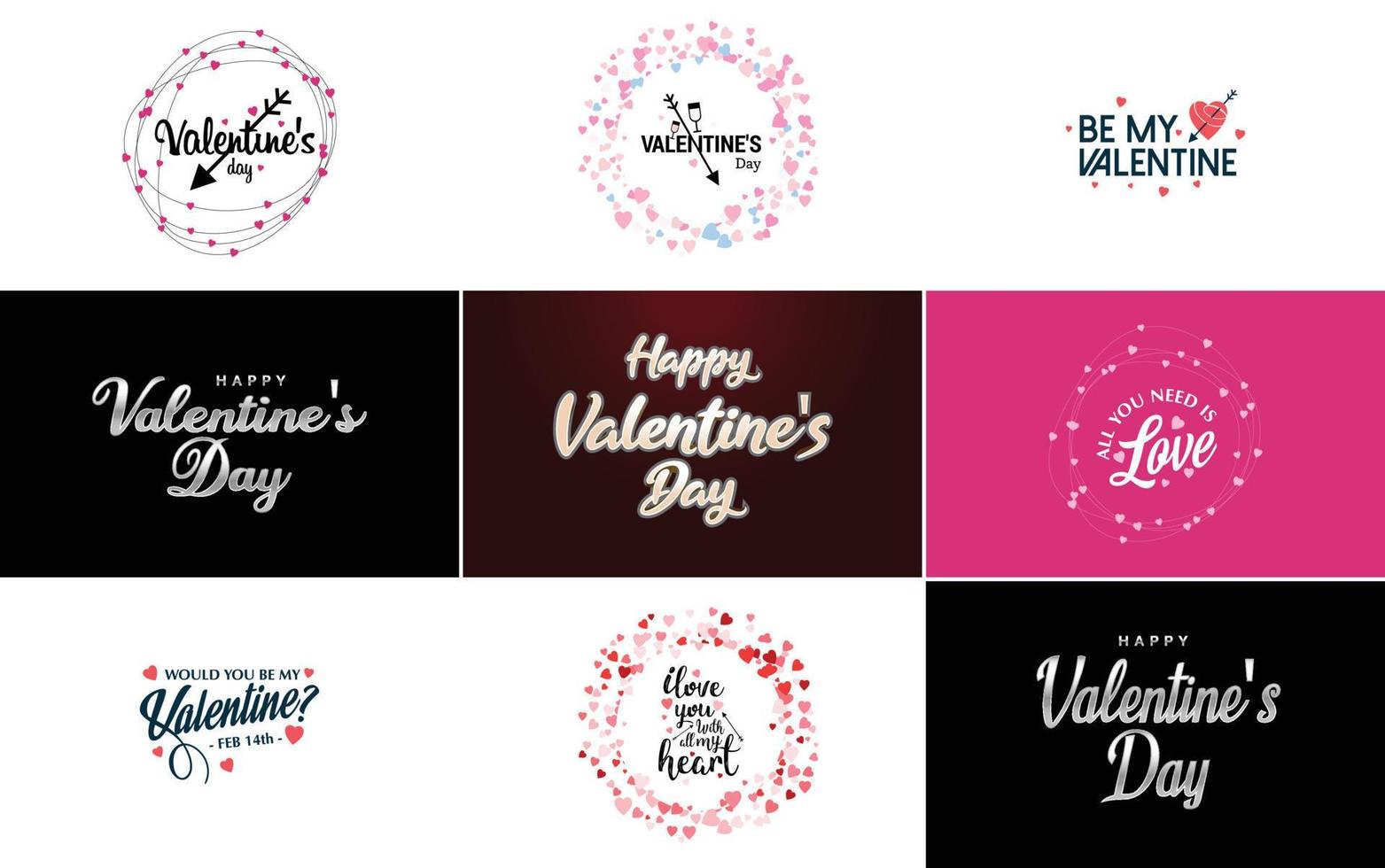 Happy Valentine's Day typography design with a heart-shaped wreath and a gradient color scheme vector