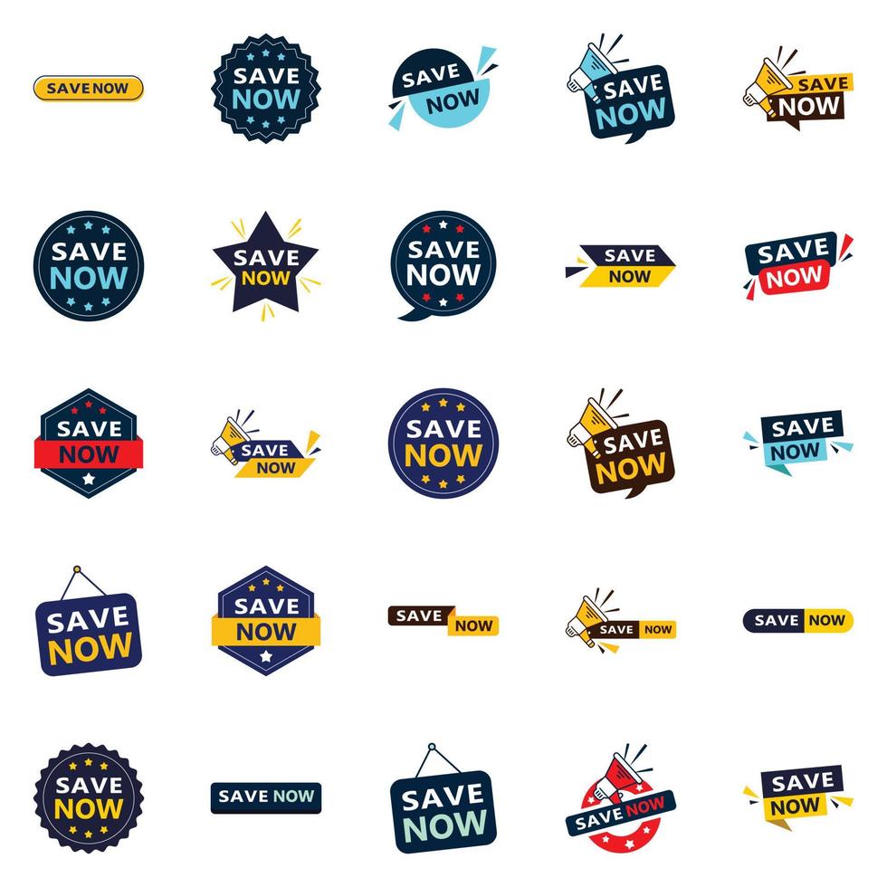 ahorra ahora 25 nuevos elementos tipográficos para una campaña de ahorro animada vector