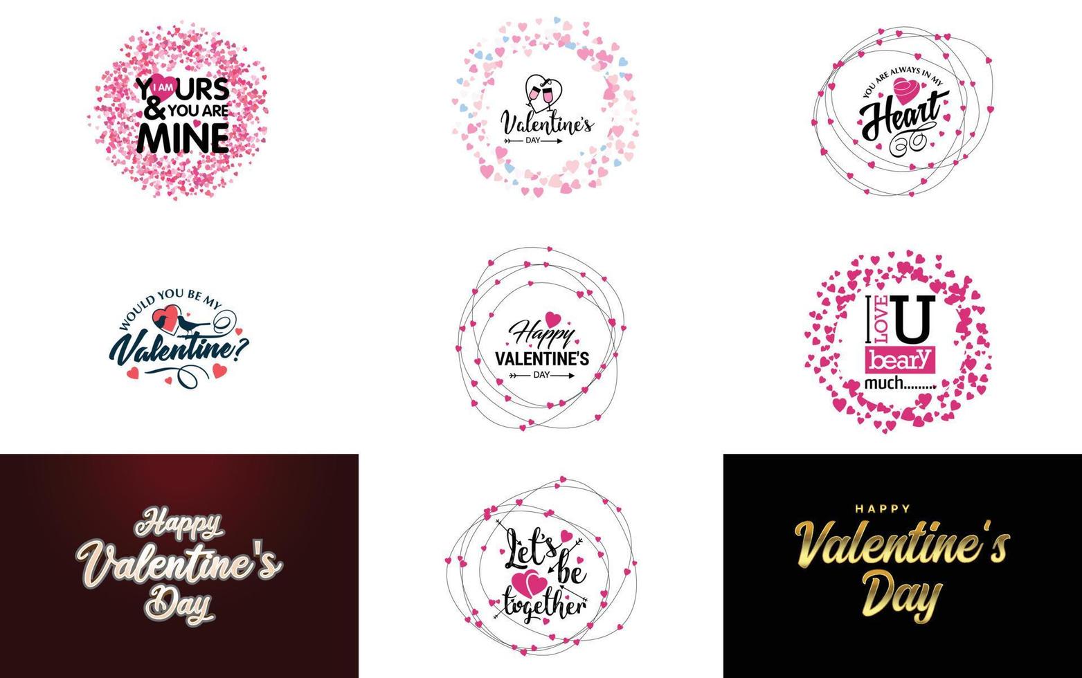 Happy Valentine's Day typography design with a watercolor texture and a heart-shaped wreath vector