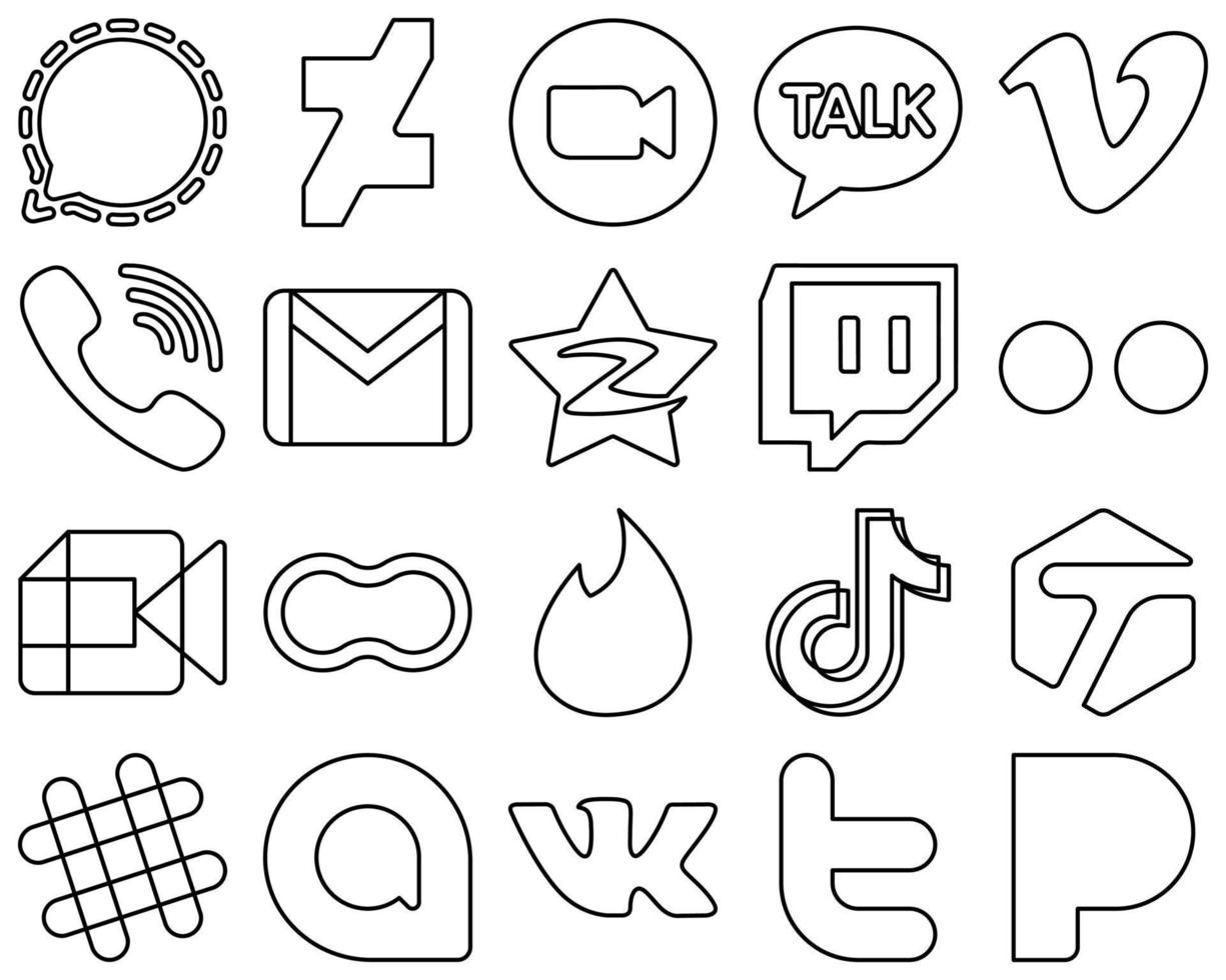 20 Unique Black Line Social Media Icons such as qzone. email. kakao talk. gmail and rakuten icons. Elegant and minimalist vector