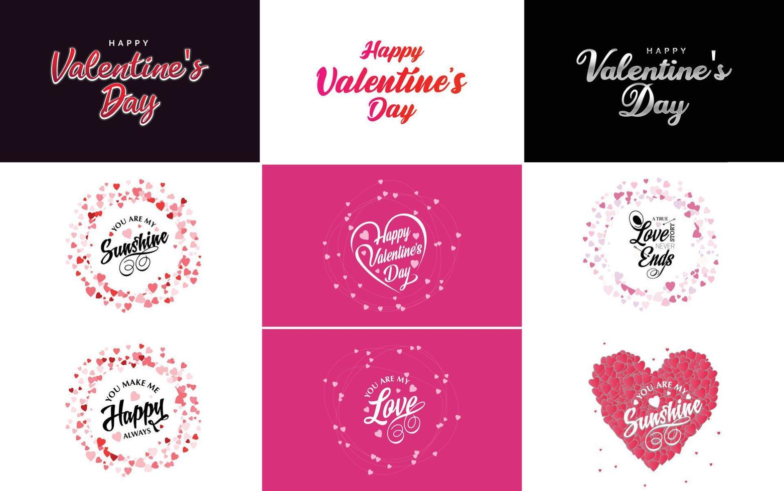 Happy Valentine's Day typography design with a watercolor texture and a heart-shaped wreath vector