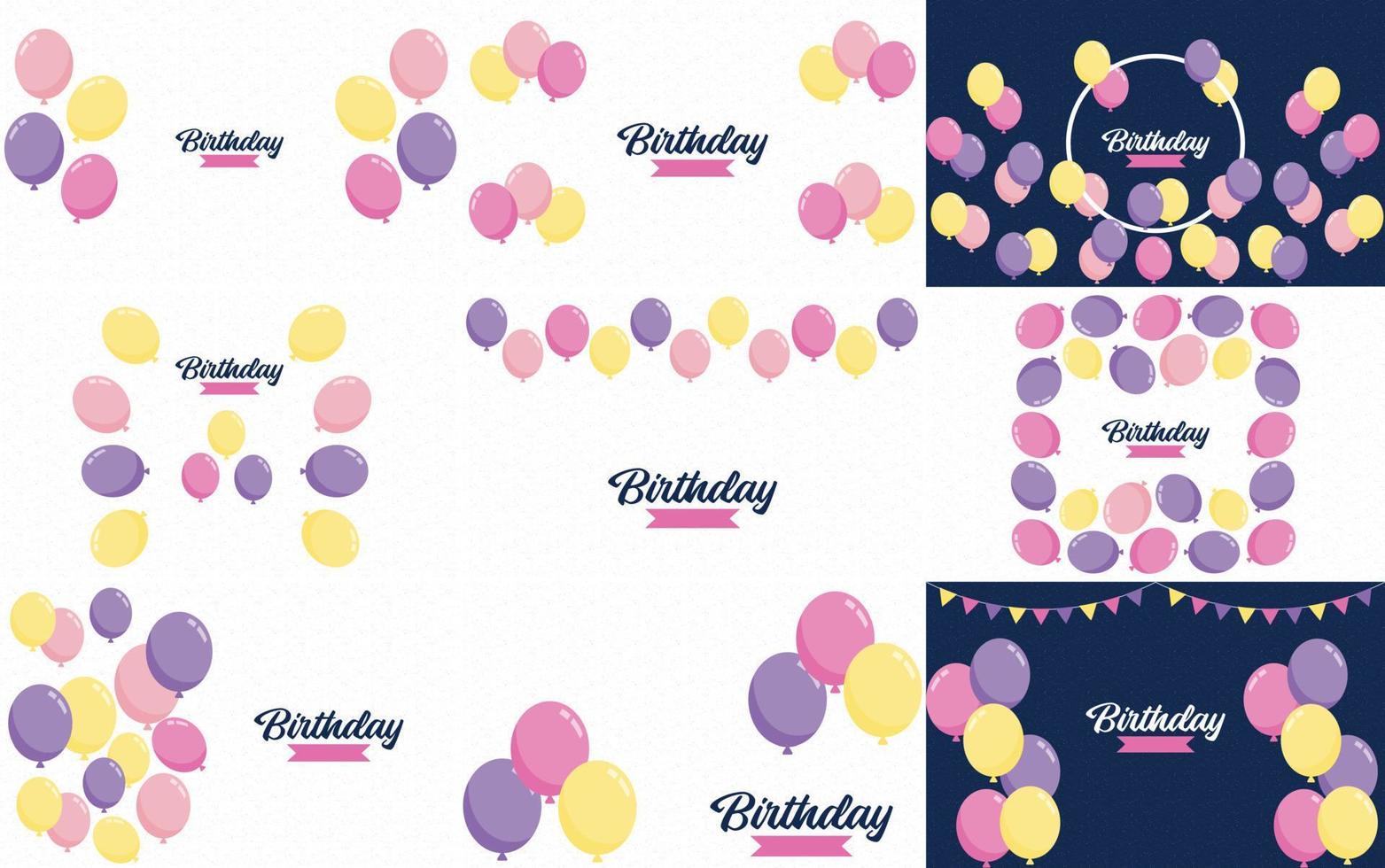 Happy Birthday text with a chalkboard-style background and hand-drawn elements such as streamers and balloons. vector
