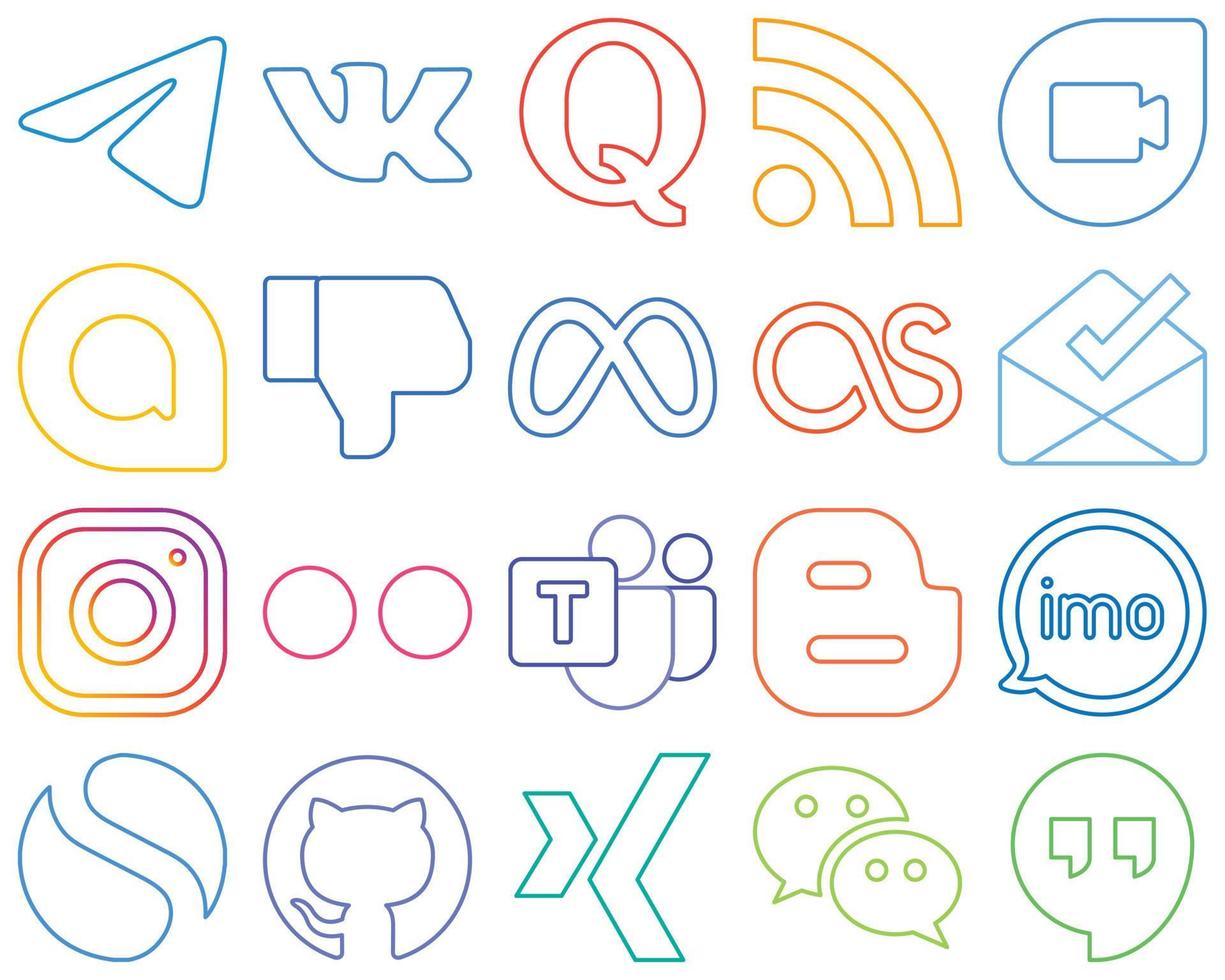 20 Professional and high-quality Colourful Outline Social Media Icons such as meta. inbox. google duo. lastfm and meta Unique and high-resolution vector
