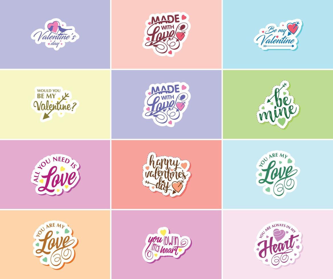 Saying I Love You with Valentine's Day Typography and Graphics Stickers vector
