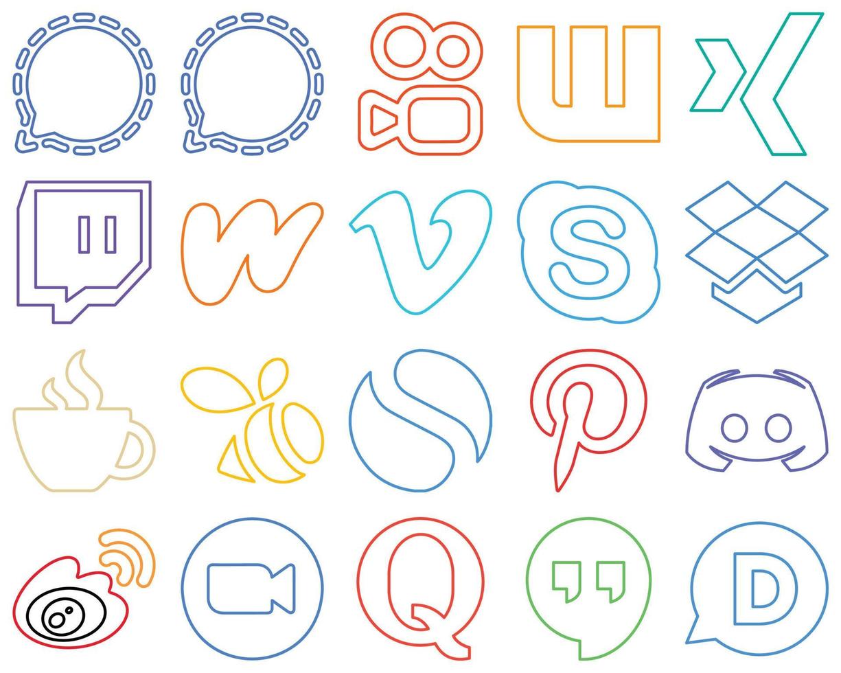 20 High-quality and modern Colourful Outline Social Media Icons such as swarm. streaming. literature. caffeine and chat Eye-catching and high-resolution vector
