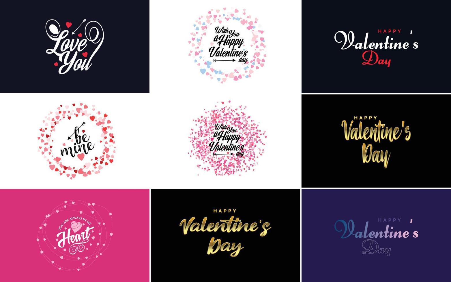 Happy Valentine's Day typography design with a watercolor texture and a heart-shaped wreath vector