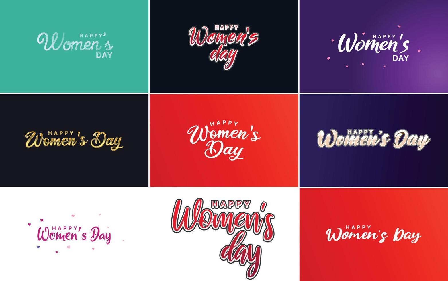 Pink Happy Women's Day typographical design elements set for greeting cards vector