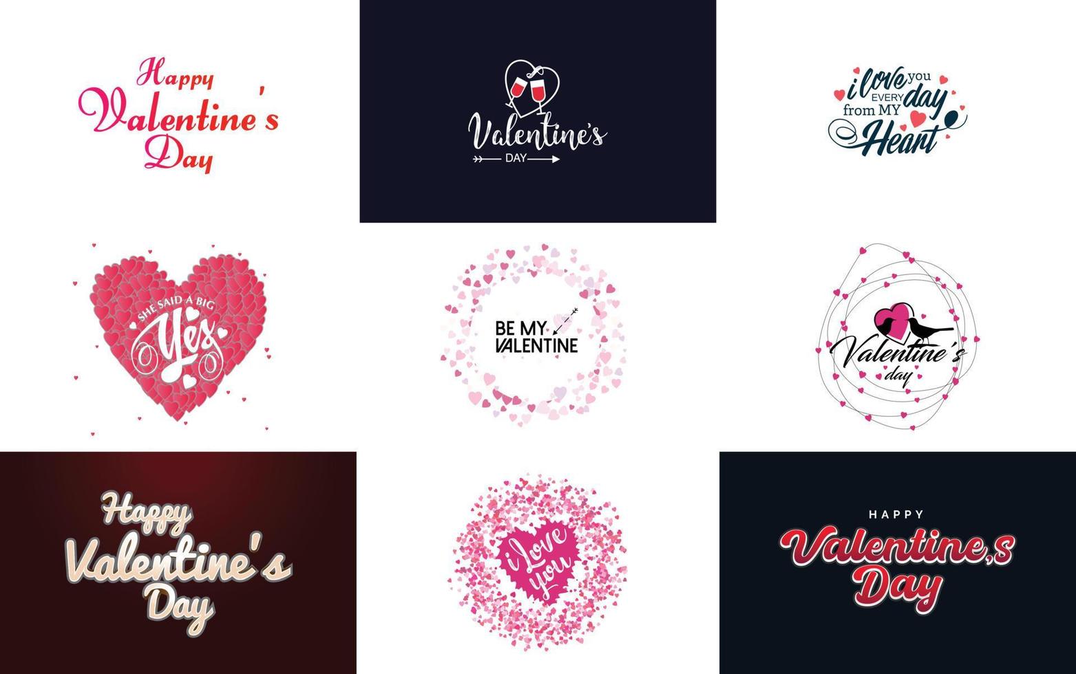 Happy Valentine's Day greeting card template with a romantic theme and a red color scheme vector