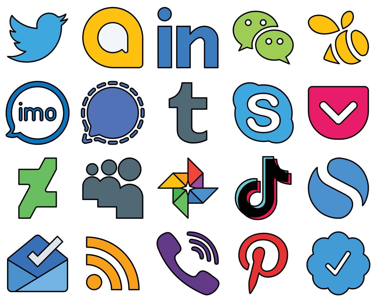 20 Professional-Grade Line Filled Social Media Icons such as chat. tumblr. imo and signal Fully customizable and minimalist vector