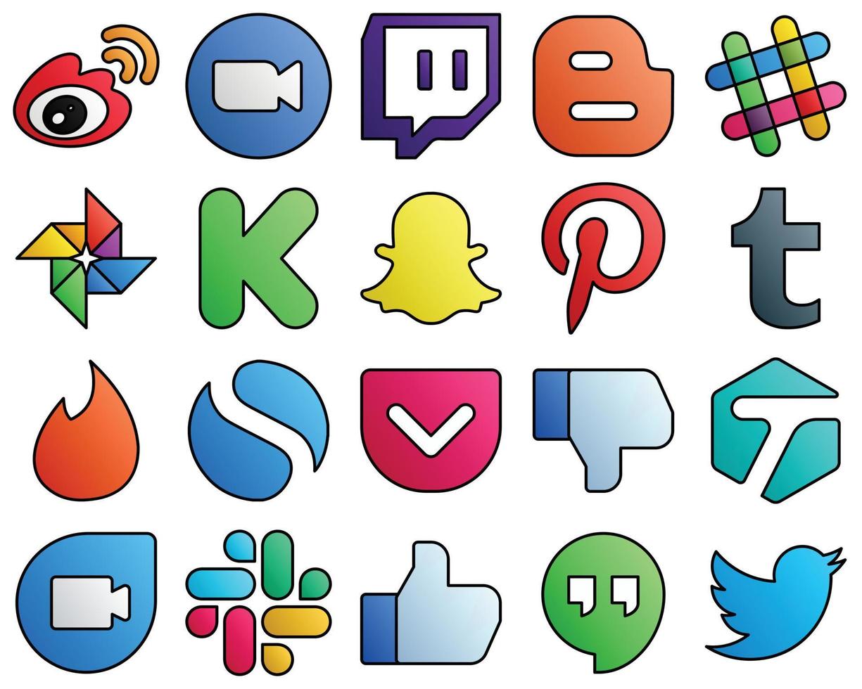 Filled Line Style Social Media Icons tumblr. snapchat. twitch. funding and google photo 20 High-quality icons vector