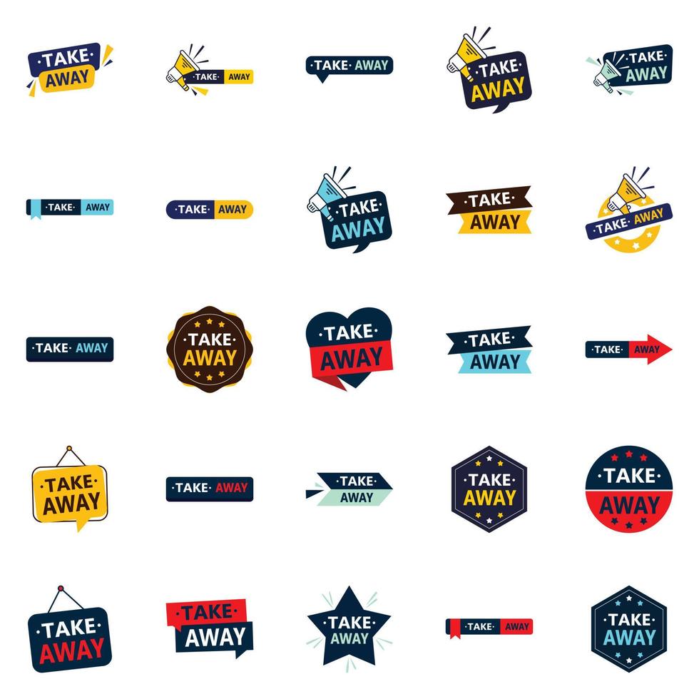 25 Versatile and Editable Vector Designs in the Take Away Bundle Perfect for Food Delivery and Takeaway Promotions