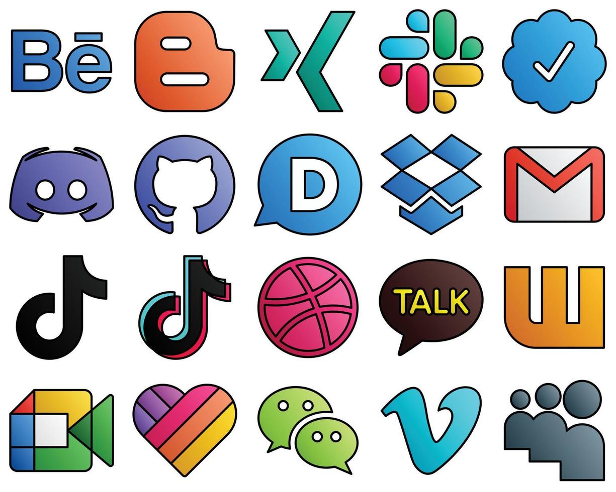 colección de iconos de redes sociales de estilo de línea llena douyin. correo. texto. correo electrónico y dropbox 20 iconos nuevos vector