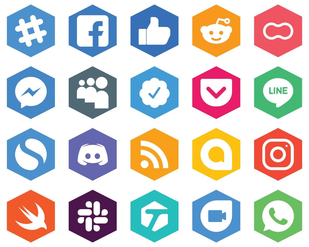 Hexagon Flat Color White Icon Collection simple. pocket. mothers. twitter verified badge and fb 20 Editable Icons vector