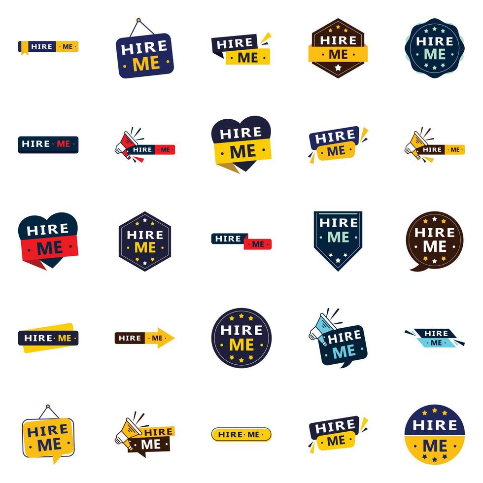 Make a Statement with Our Pack of 25 Hire Me Banners vector