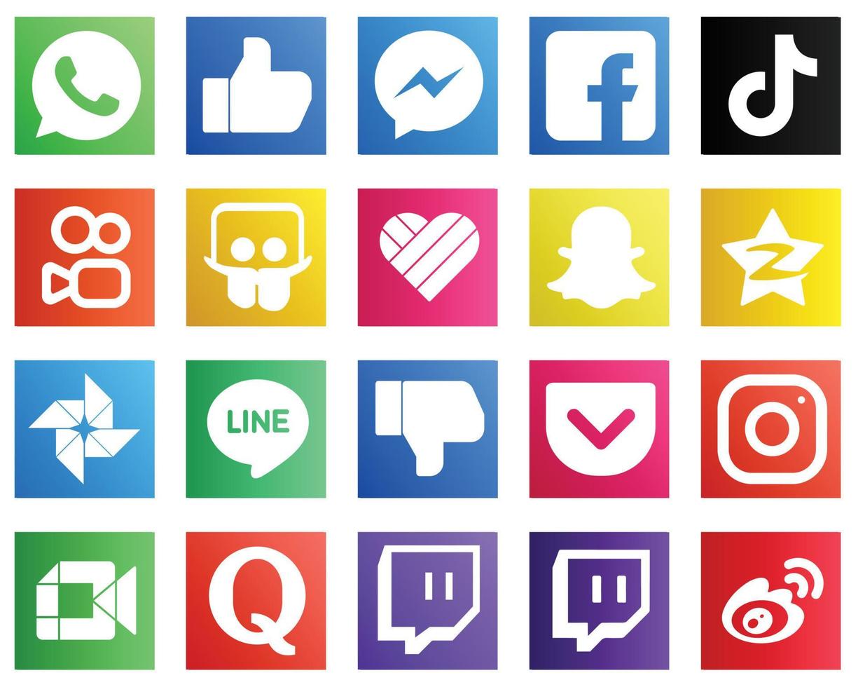 20 íconos de redes sociales para todas sus necesidades, como Snapchat. compartir diapositivas. iconos de kuaishou y china. elegante y único vector