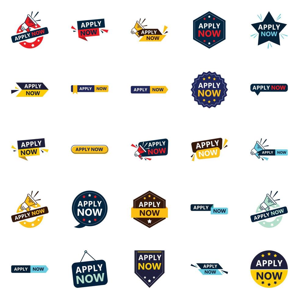 Get Your Customers Excited to Apply with Our Pack of 25 Apply Now Banners vector