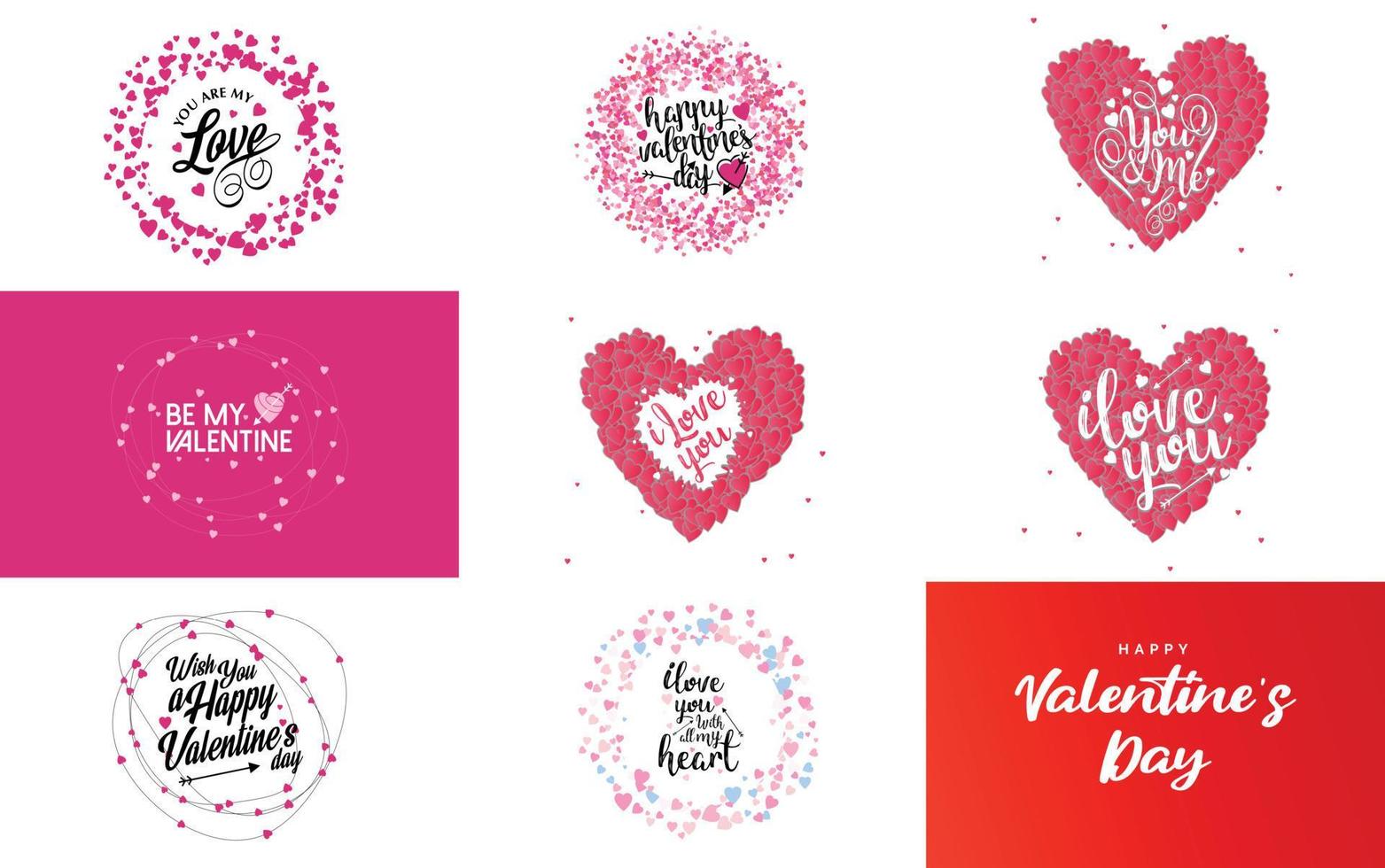 plantilla de tarjeta de felicitación de feliz día de san valentín con un tema romántico y un esquema de color rojo y rosa vector