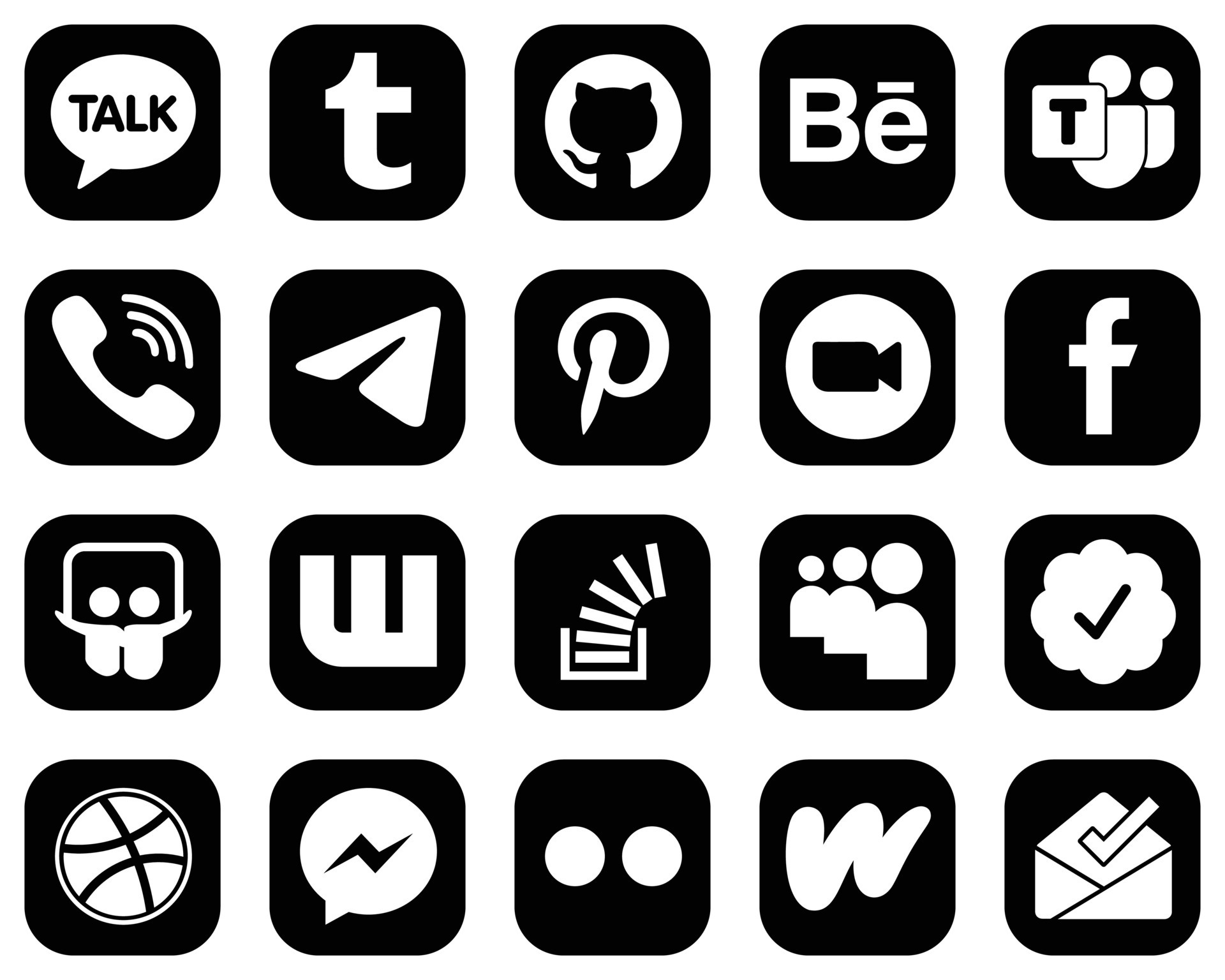 20 Stylish and high-resolution Black Outline Social Media Icons such as  discord. flickr. fb and google meet icons. Creative and professional  18712076 Vector Art at Vecteezy