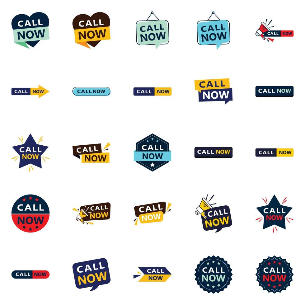 Call Now 25 Unique Typographic Designs for a personalized calling message vector