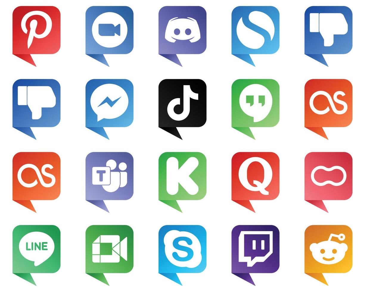 Chat bubble style Social Media Icon Set 20 icons such as video. tiktok. fb and messenger icons. Elegant and high resolution vector