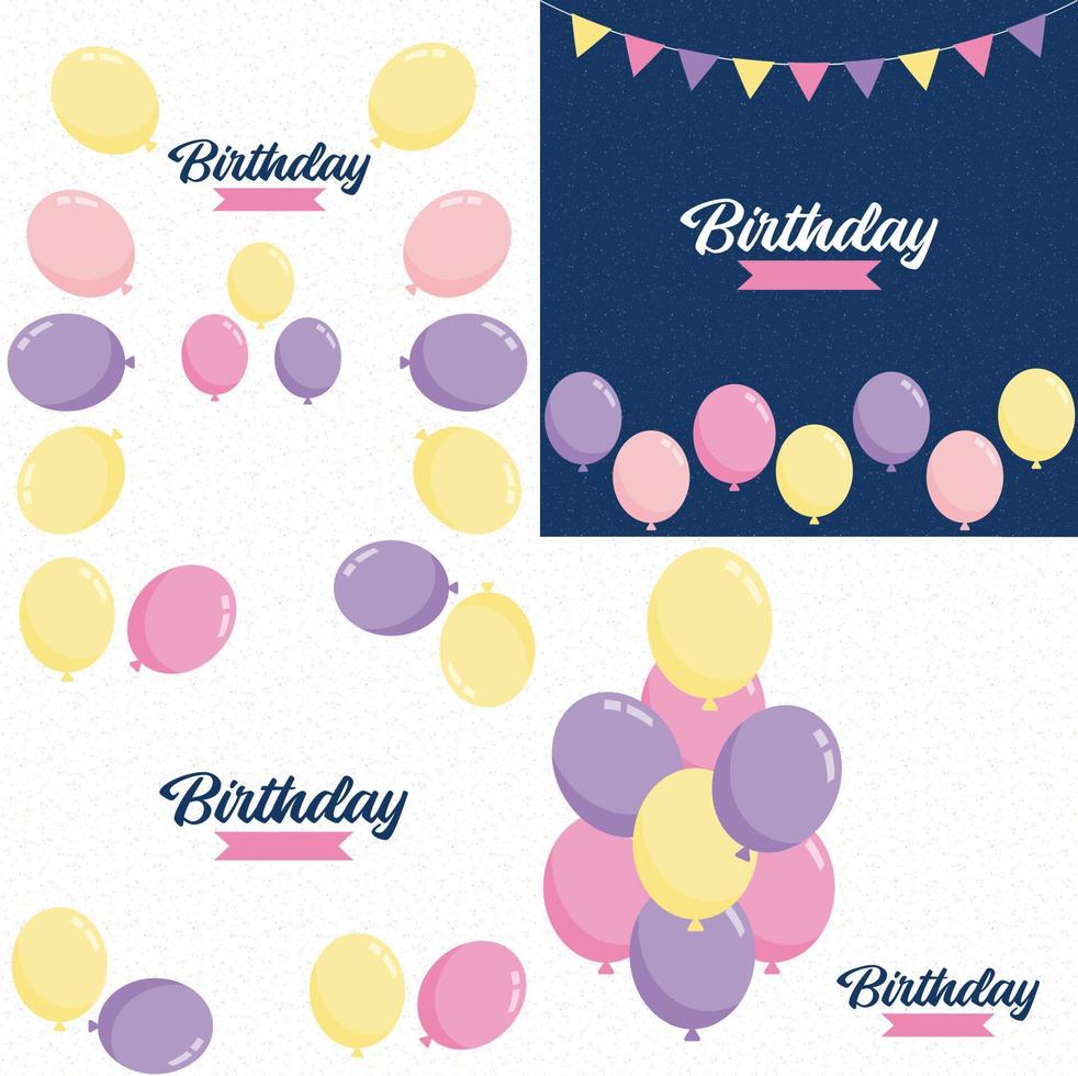 diseño de feliz cumpleaños con un esquema de colores pastel y una ilustración de pastel dibujada a mano vector