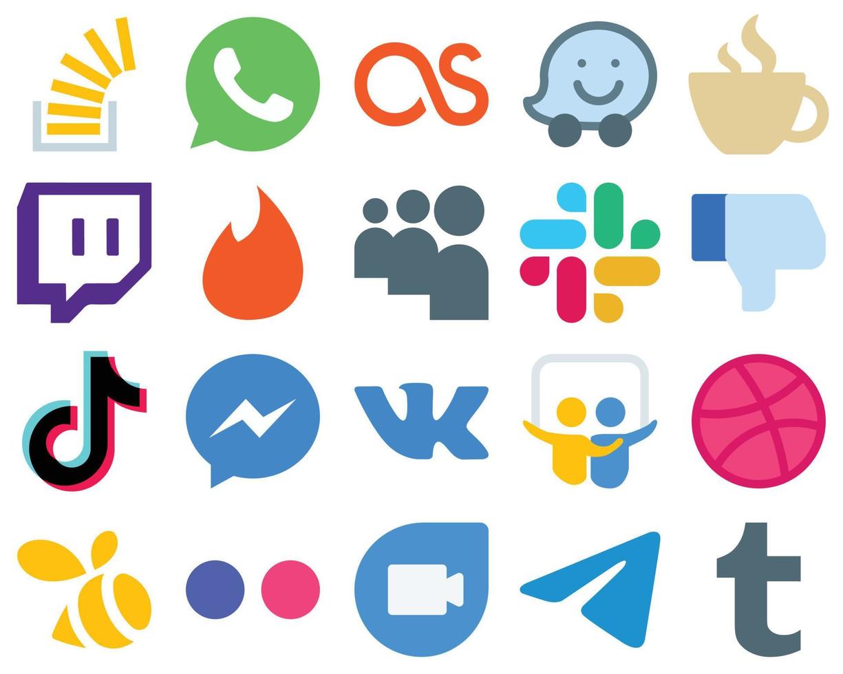 20 Vector Style Flat Social Media Icons douyin. facebook. streaming. dislike and myspace icons. Gradient Icons Collection