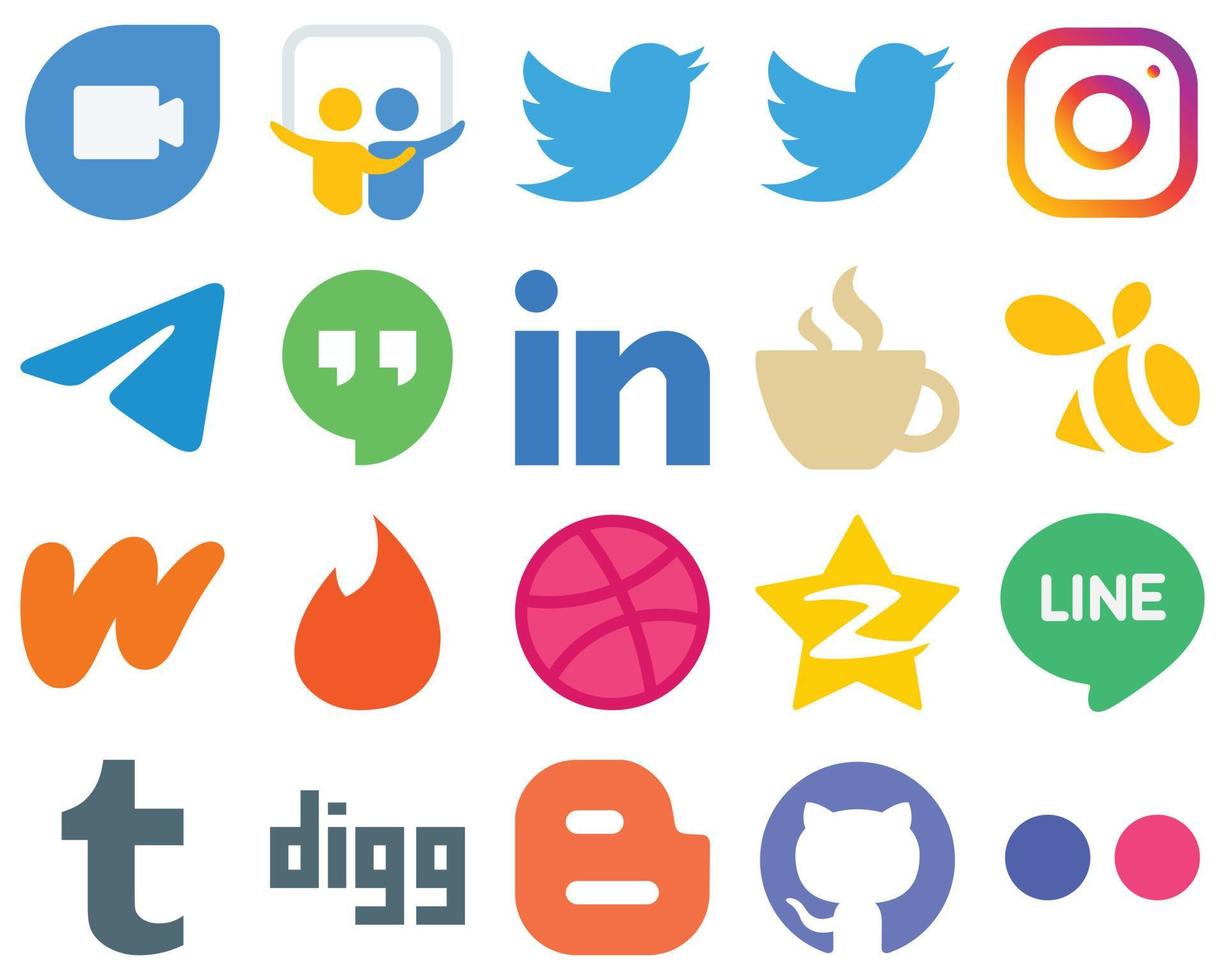 20 Flat Icon Set Flat Social Media Icons wattpad. messenger. streaming and professional icons. Gradient Icons Pack vector