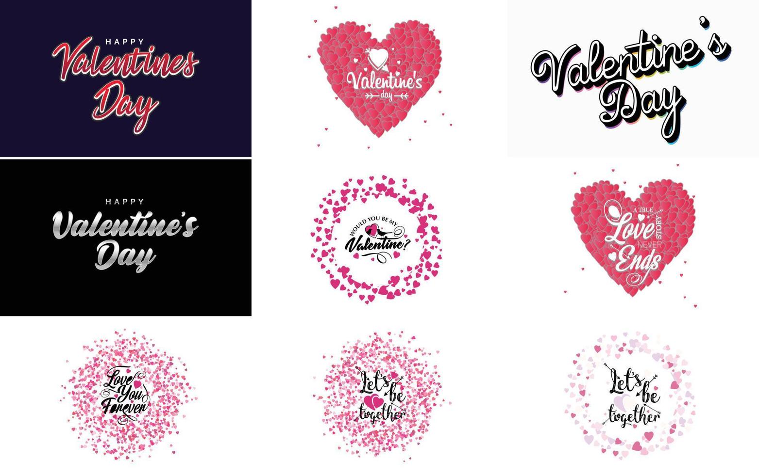 feliz diseño tipográfico del día de san valentín con una corona en forma de corazón y un esquema de color degradado vector