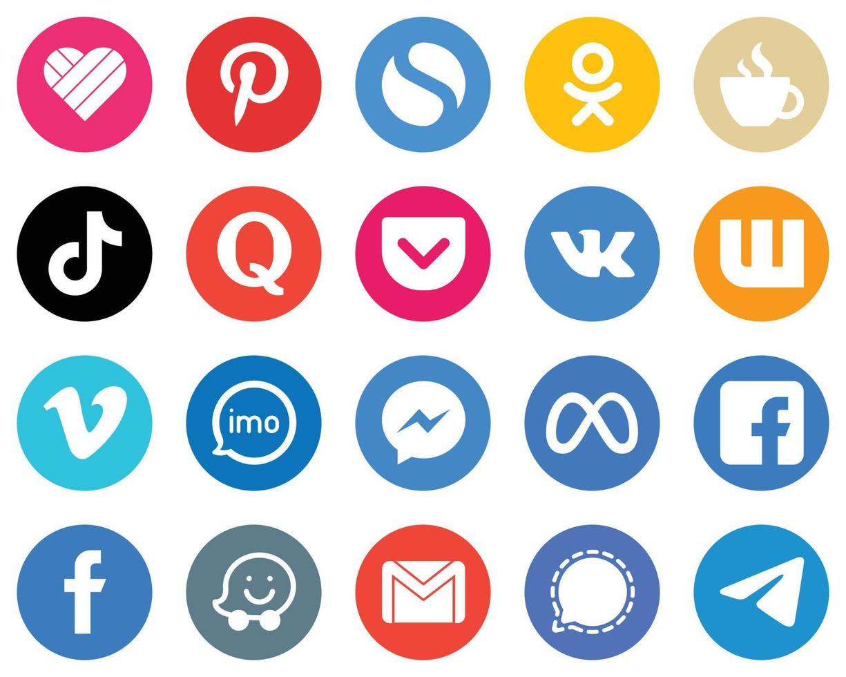 Flat Circle White Icon Pack vimeo. vk. douyin. pocket and quora 20 Customizable Icons vector