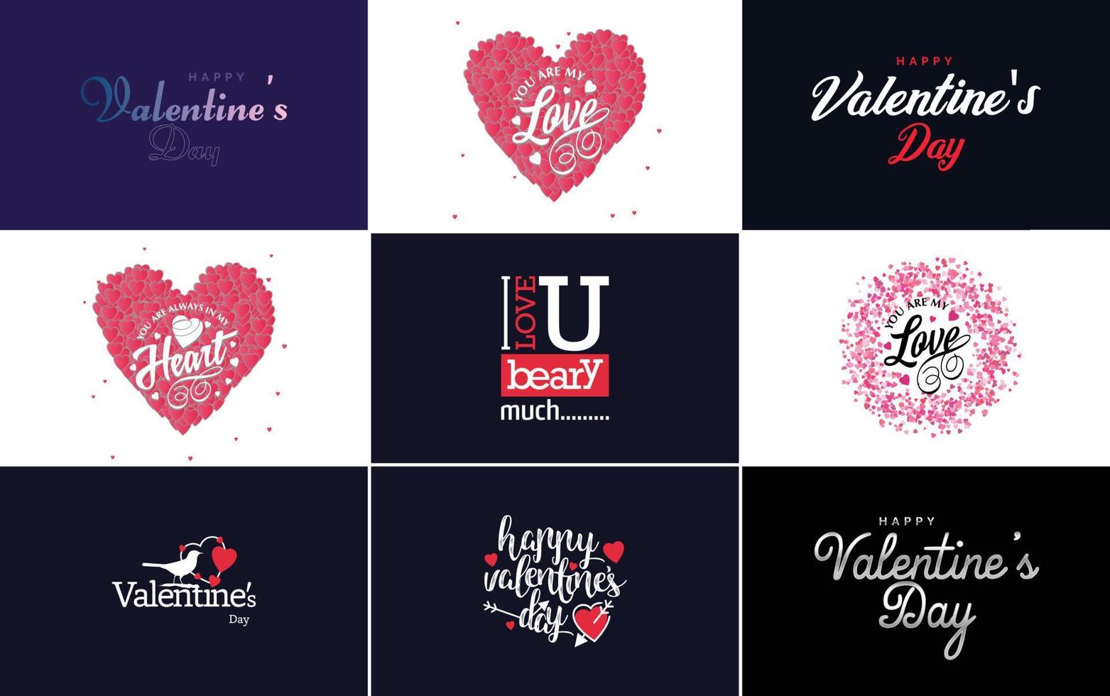 día de san valentín con letras negras dibujadas a mano y corazones rosas en la ilustración vectorial de fondo blanco adecuada para usar en el diseño de tarjetas. pancartas logotipos volantes etiquetas. iconos insignias y pegatinas vector