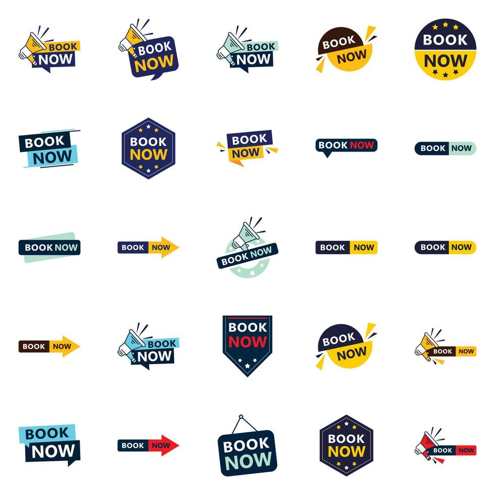 25 Diverse Book Now Banners to Promote Your Products or Services vector