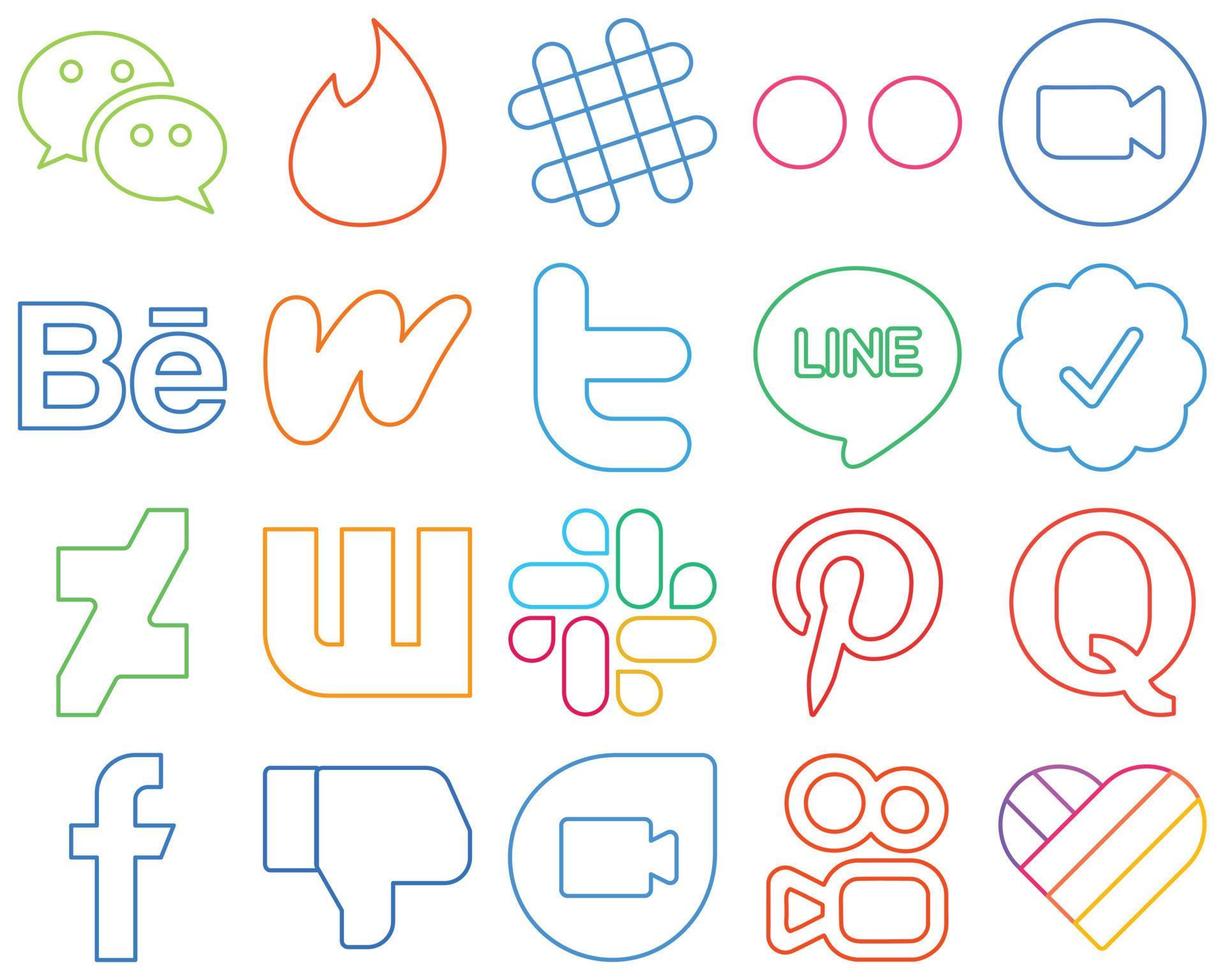 20 Unique Colourful Outline Social Media Icons such as deviantart. line. meeting. tweet and literature Elegant and minimalist vector