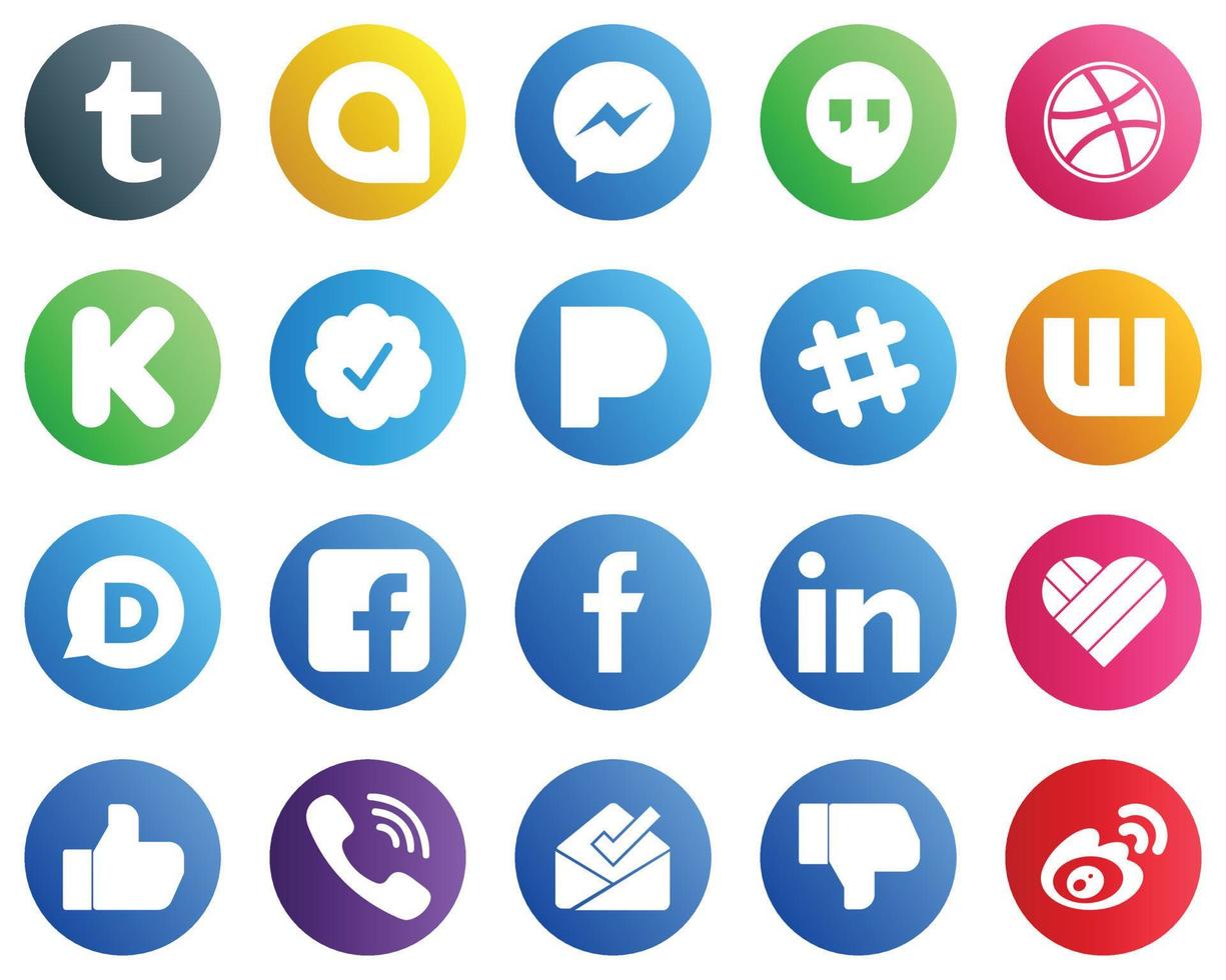 20 Social Media Icons for All Your Needs such as linkedin. fb. funding. facebook and wattpad icons. Elegant and unique vector