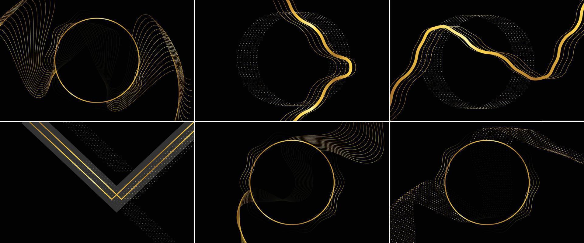 Glossy gold shapes scattered on a black background vector