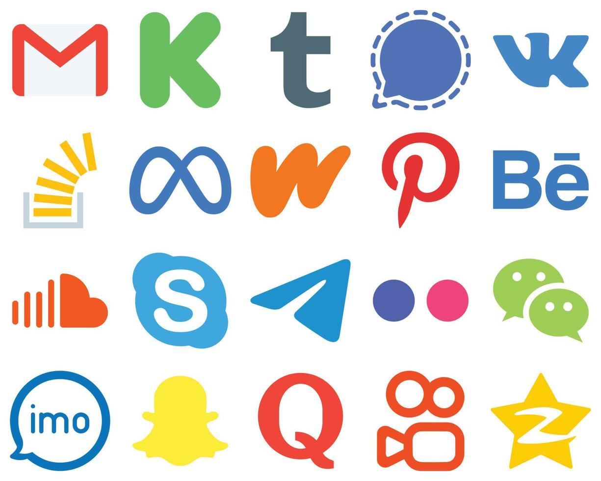 20 Flat Social Media Icons for a Modern Graphic Design literature. facebook. meta and stock icons. High Resolution Gradient Icon Set vector