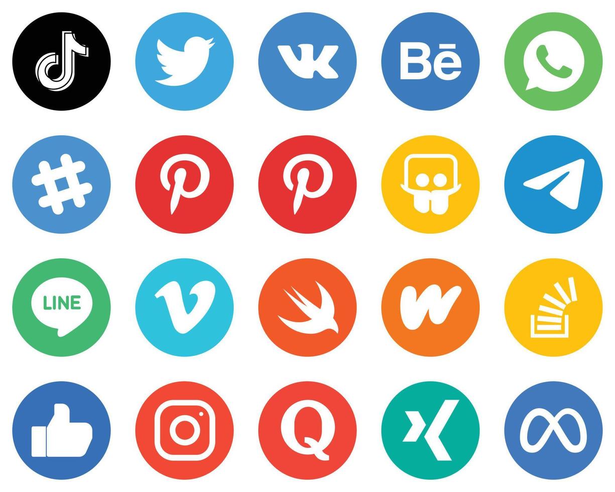 Flat Circle White Icon Set vimeo. behance. messenger and slideshare 20 Stylish Icons vector