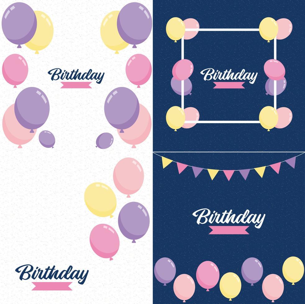 cartel de anuncio de feliz cumpleaños. volantes. y tarjeta de felicitación en una ilustración de vector de estilo plano