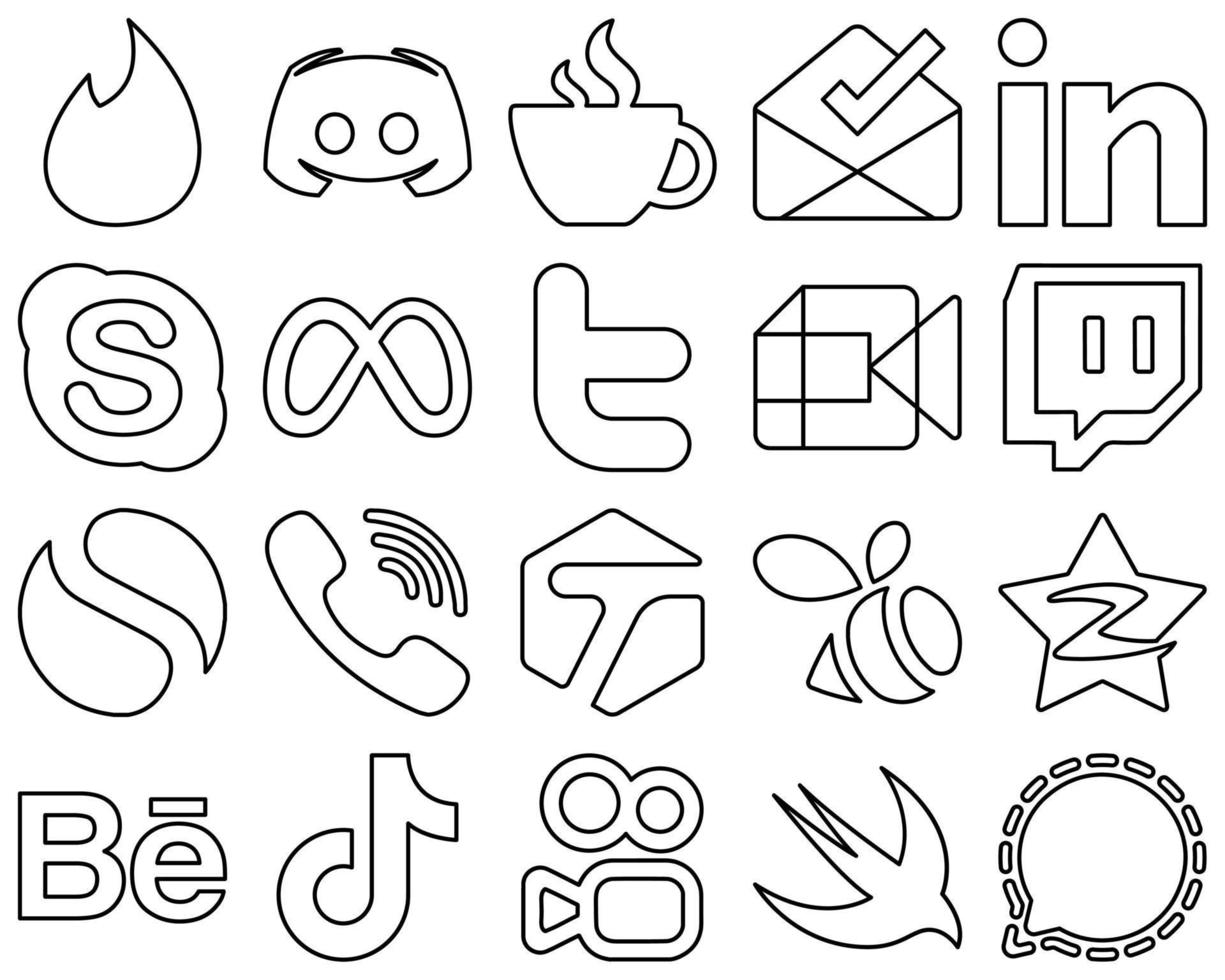 20 Stylish and high-resolution Black Outline Social Media Icons such as  discord. flickr. fb and google meet icons. Creative and professional  18712076 Vector Art at Vecteezy