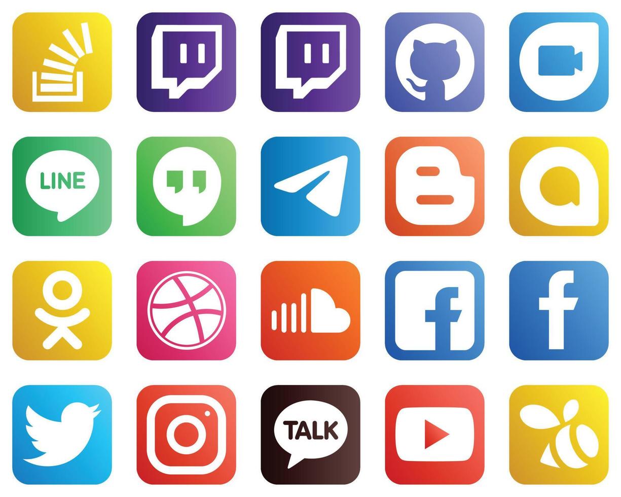 20 íconos simples de redes sociales como soundcloud. odnoklassniki. Hangouts de Google. iconos de Google Allo y Blogger. premium y de alta calidad vector