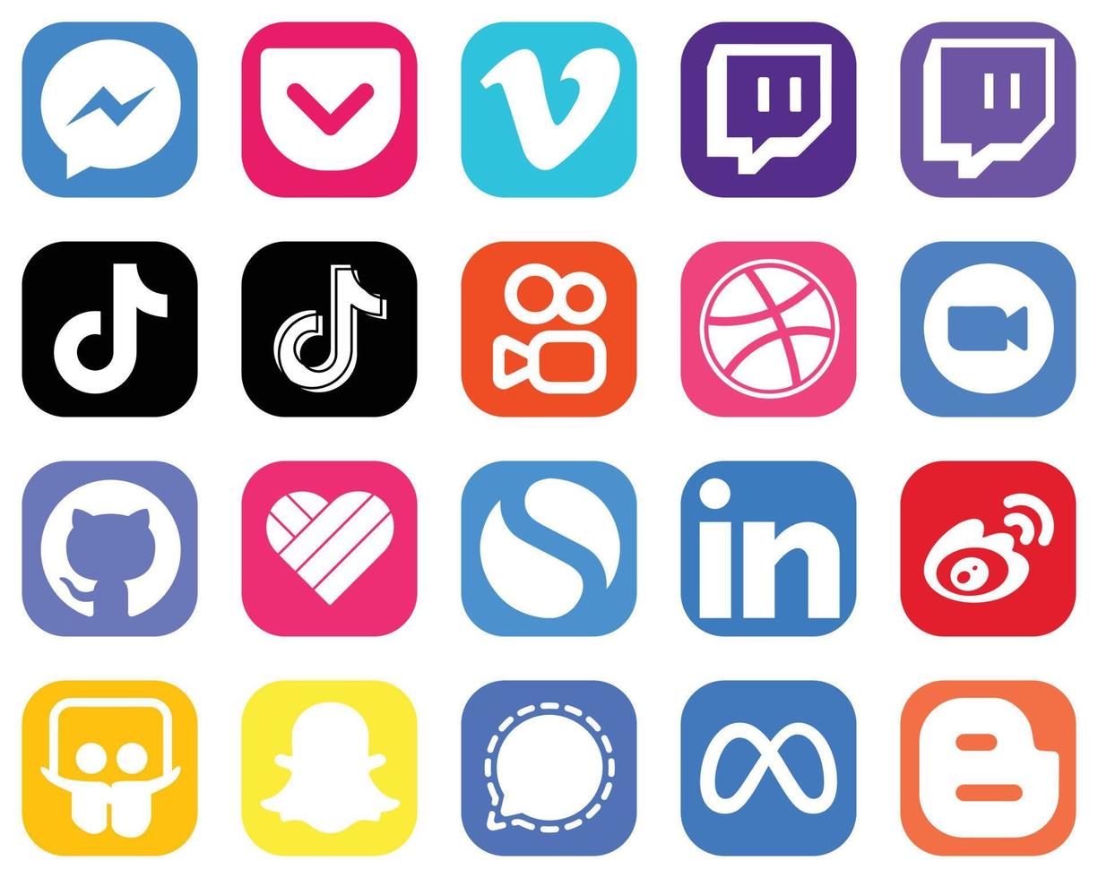 20 íconos de redes sociales de alta resolución como video. douyin iconos de zoom y kuaishou. conjunto de iconos de gradiente profesional vector