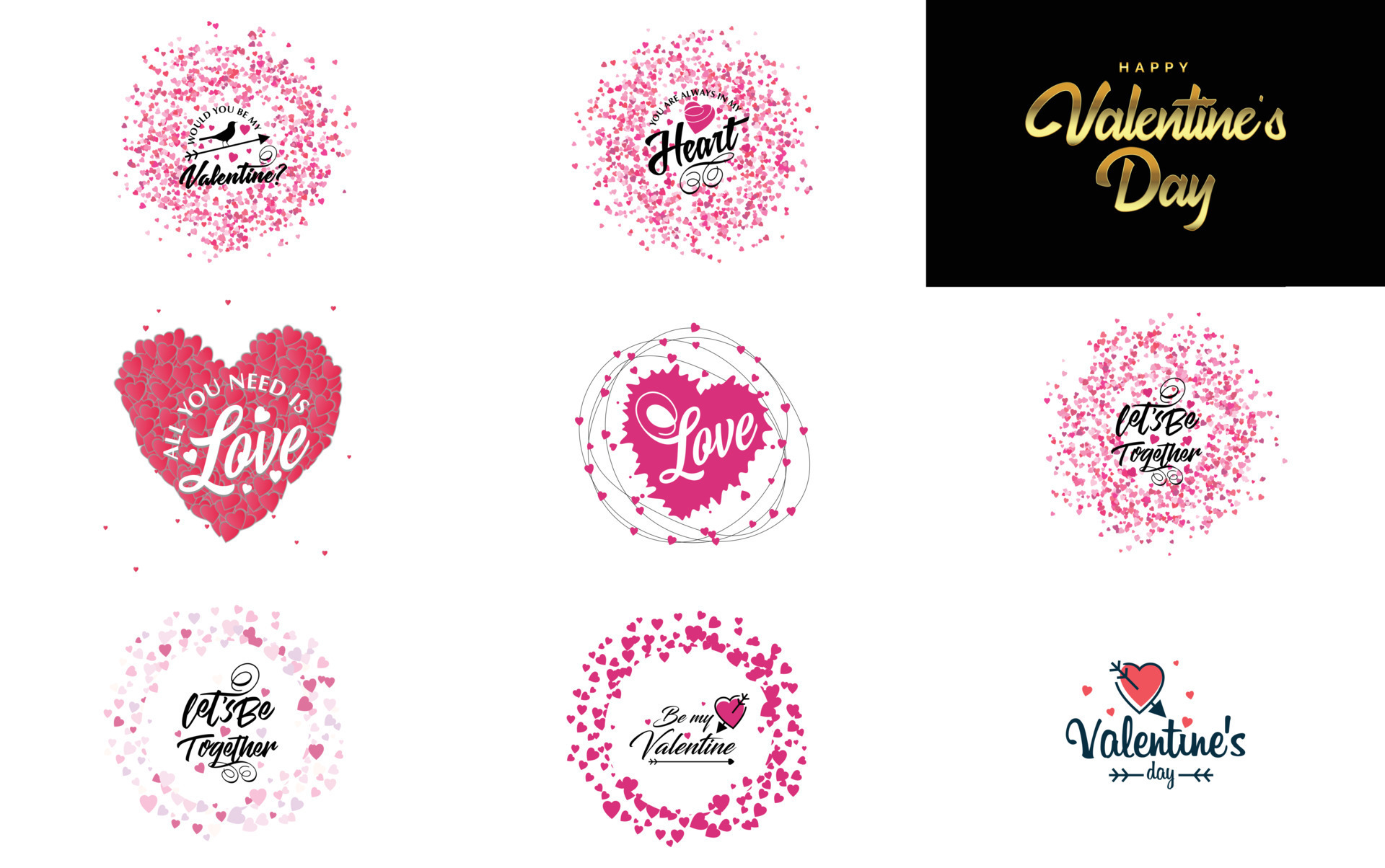 Love word art design set with hearts 18710115 Vector Art at Vecteezy