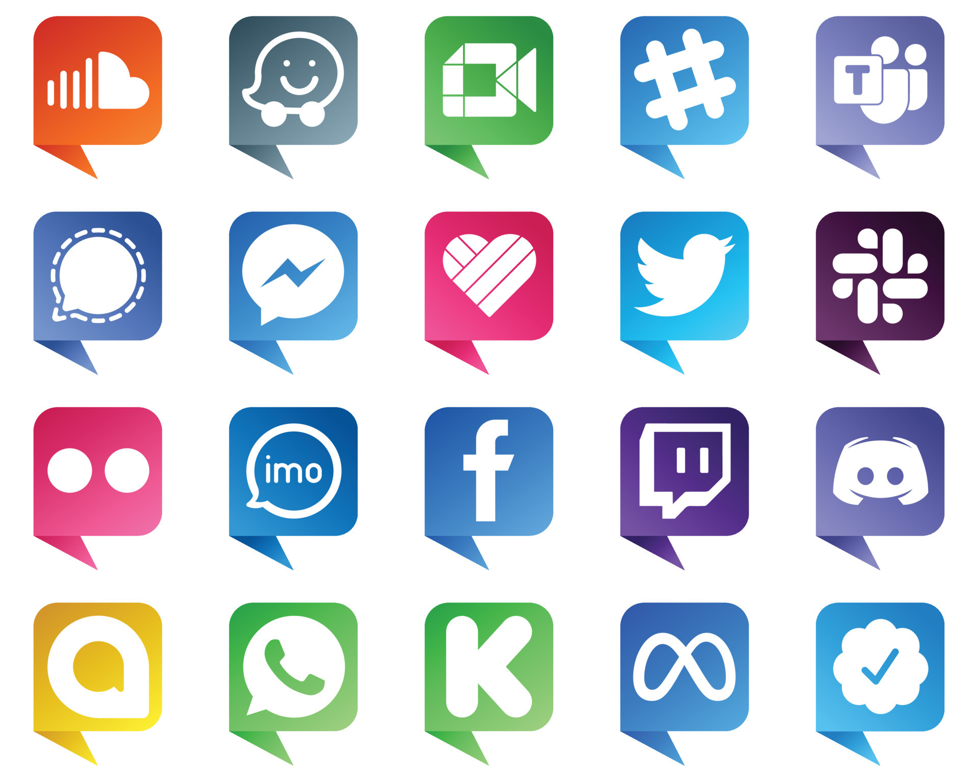 20 High Quality Chat bubble style Social Media Icons such as