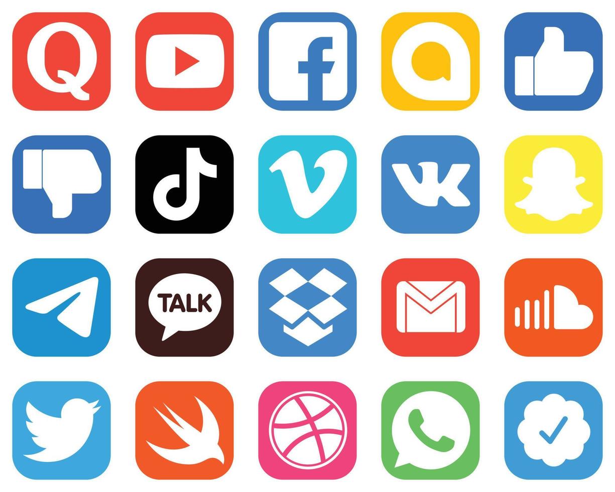 20 Professional Social Media Icons such as vimeo. china. like. video and tiktok icons. Gradient Icon Bundle vector
